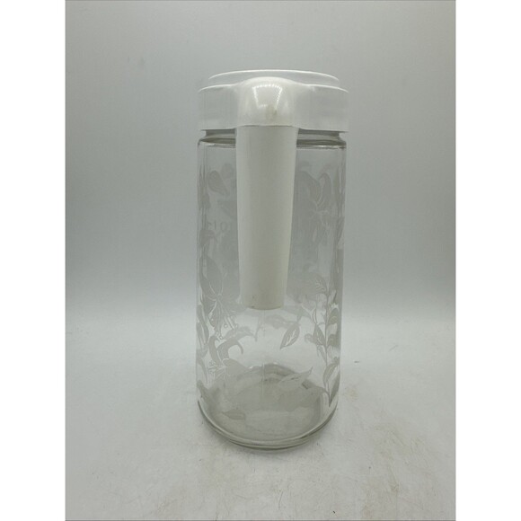 Vintage Tang Pitcher Glass Floral Design 1 Quart MCM Container - Picture 2 of 13
